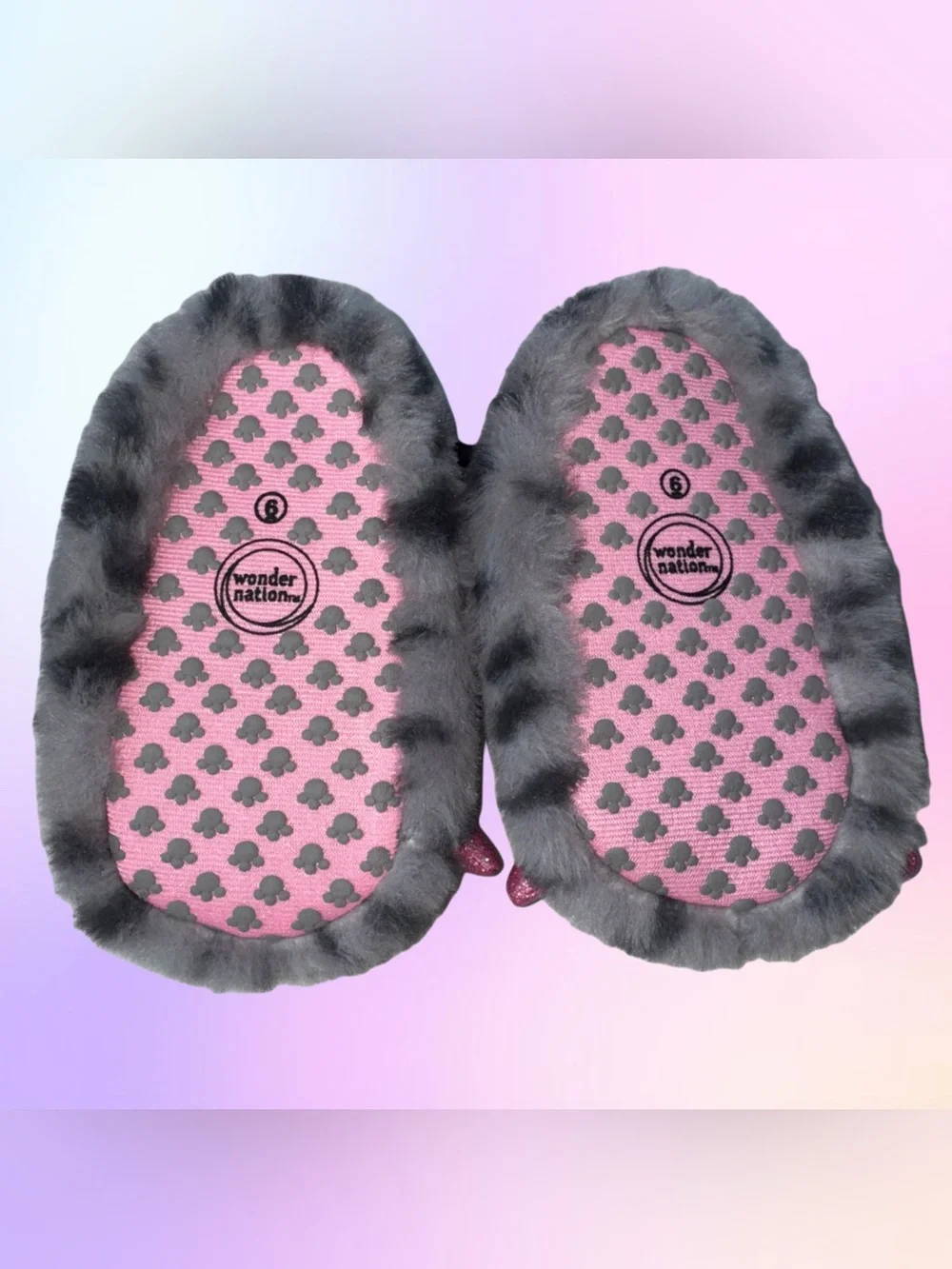 Wonder Nation Baby/Toddler Slippers Pink Gray Monster Claw Furry Shoes Sz 4,5,6